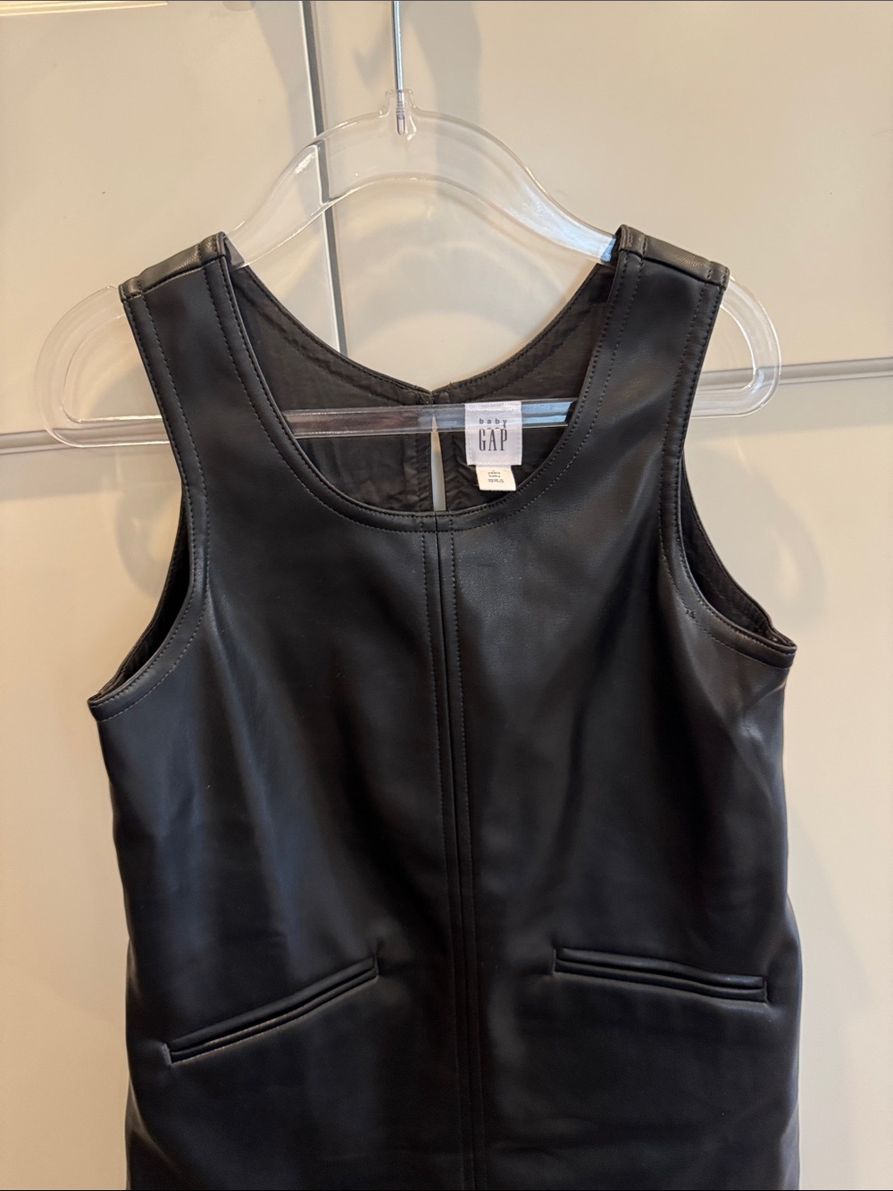 Baby Gap Black Vegan Leather Jumper Dress Size 4 | Faux Leather Sleeveless Dress - Picture 7 of 15